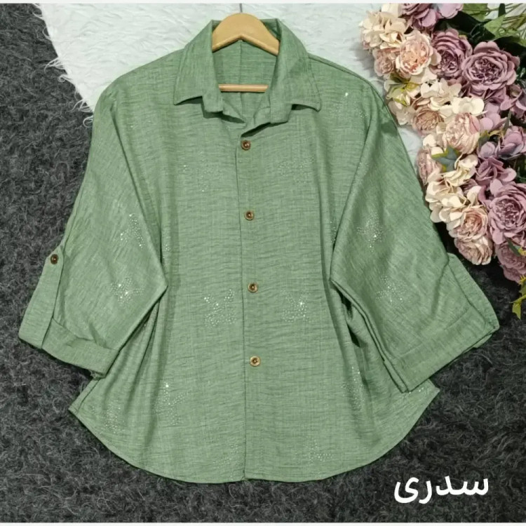 شومیز مانتویی نگیندار زنانه جنس صوفیا فری سایز