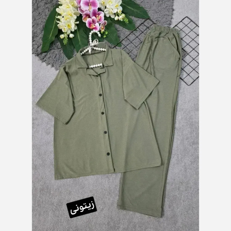 ست بلوز و شلوار زنانه مدل کاوه جنس پارچه بیسکویتی فری سایز 36 تا 46