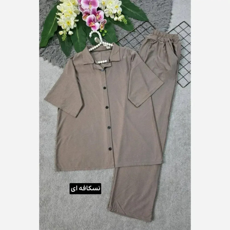 ست بلوز و شلوار زنانه مدل کاوه جنس پارچه بیسکویتی فری سایز 36 تا 46
