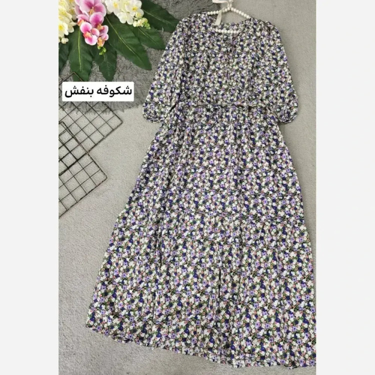 پیراهن نخی زنانه آستین دار فری سایز 36 تا 46 قد 125 سانتیمتر
