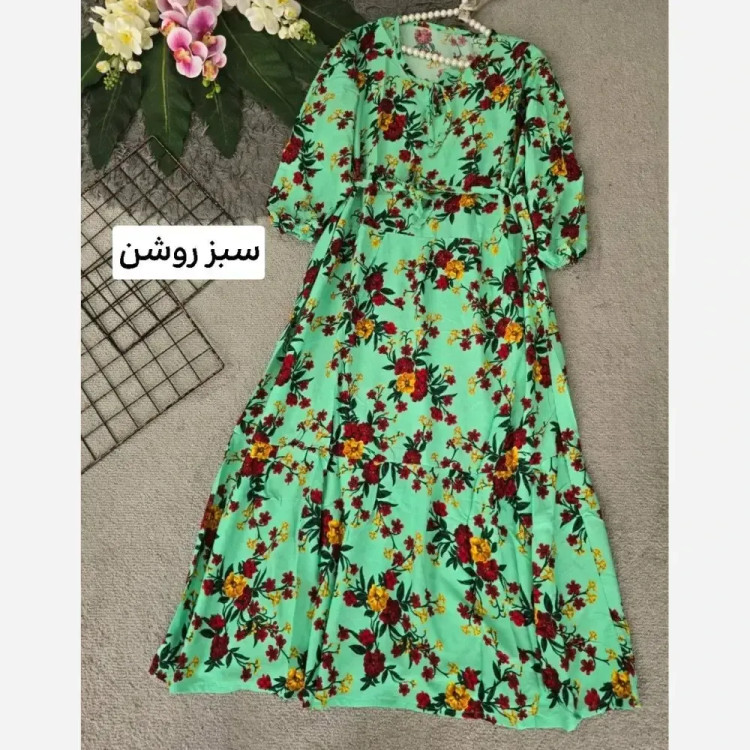 پیراهن نخی زنانه آستین دار فری سایز 36 تا 46 قد 125 سانتیمتر