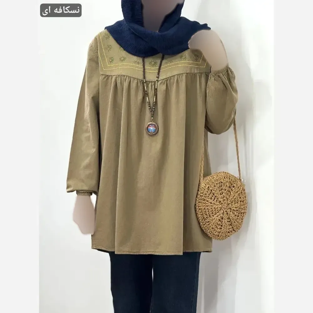 مانتو الیاف لینن گلدوزی شده مدل ستایش فری سایز 36 تا 46