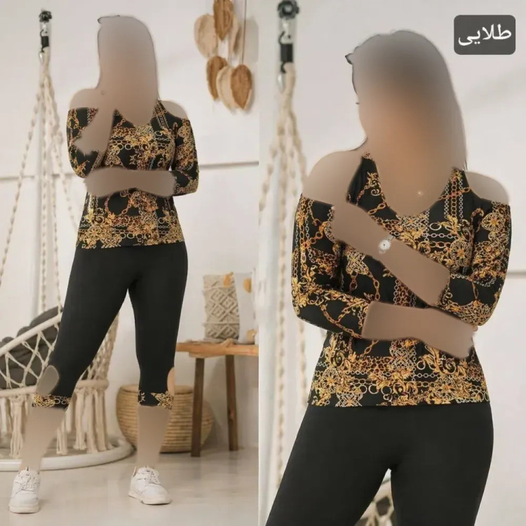 ست تونیک و شلوارک زنانه سرشونه باز ویسکوز الیزه فری سایز 36 تا 52