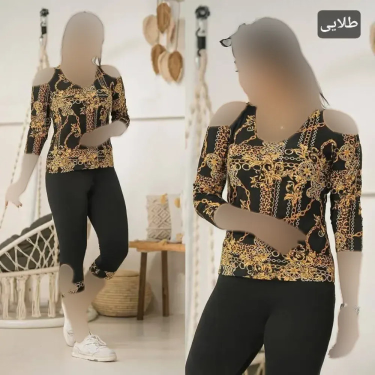 ست تونیک و شلوارک زنانه سرشونه باز ویسکوز الیزه فری سایز 36 تا 52