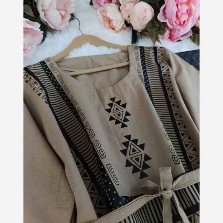 پیراهن ساحلی نخی طرح سرخپوستی زنانه فری سایز 38 تا 48