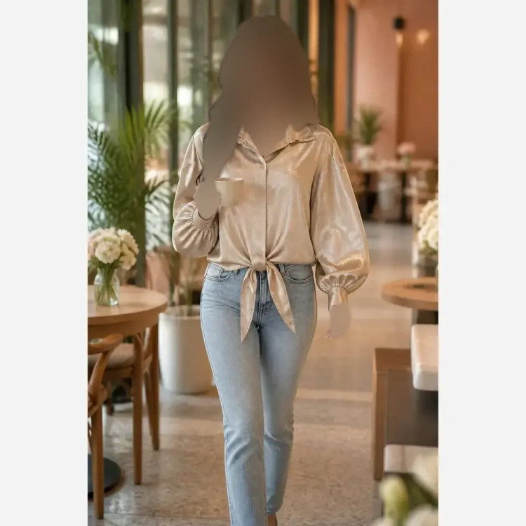 شومیز زنانه براق گره ای مدل پانچ جنس نخ پنبه اکلیلی فری سایز