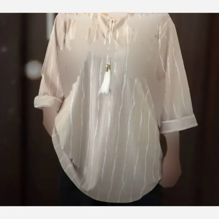 شومیز مانتویی جلو بسته راه راه زنانه جنس پری درجه یک فری سایز