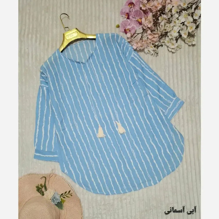شومیز مانتویی جلو بسته راه راه زنانه جنس پری درجه یک فری سایز