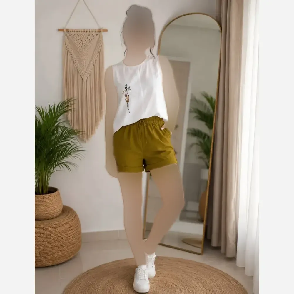 ست تاپ و شلوارک زنانه نخ پنبه سایز 38 تا 48