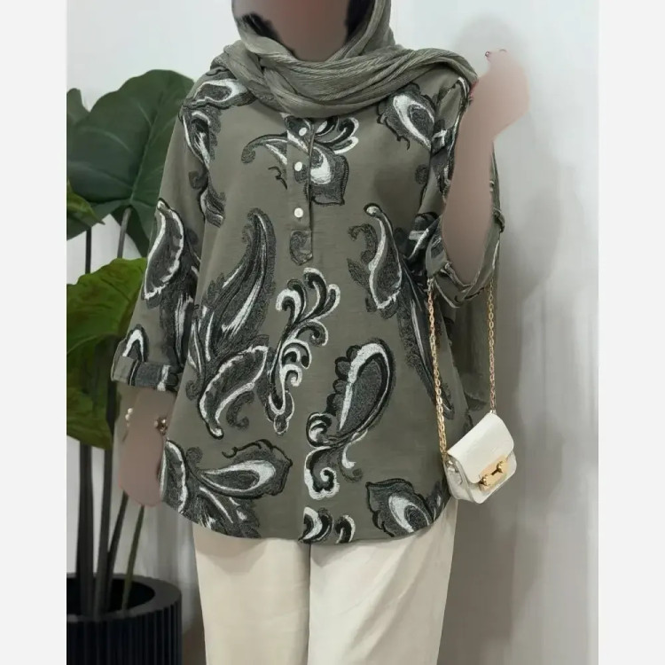 شومیز مانتویی سنتی دکمه چوبی زنانه جنس ینزی پنبه فری سایز