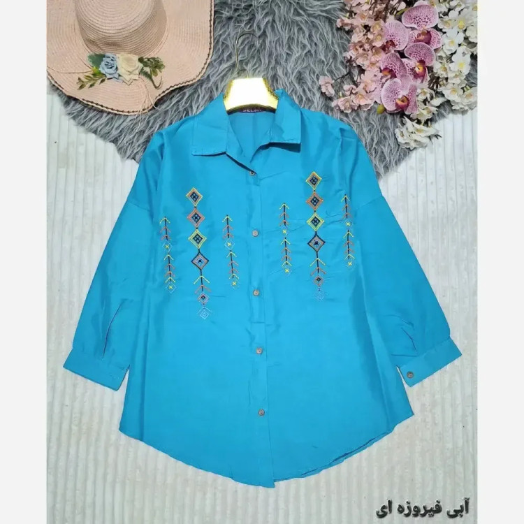 شومیز مانتویی جلو گلدوزی زنانه جنس داکرون درجه یک فری سایز