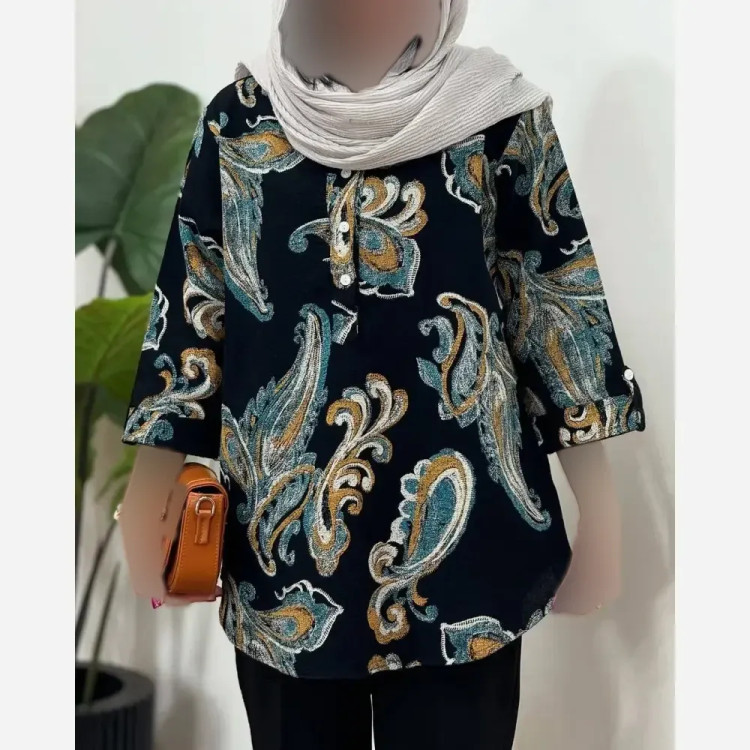 شومیز مانتویی سنتی دکمه چوبی جنس ینزی پنبه درجه یک فری سایز