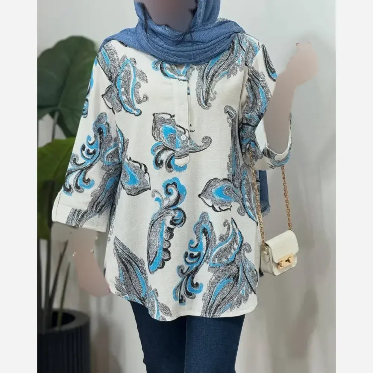 شومیز مانتویی سنتی دکمه چوبی جنس ینزی پنبه درجه یک فری سایز
