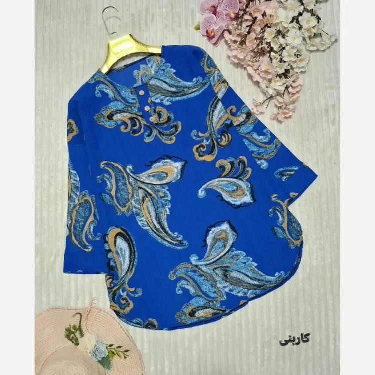 شومیز مانتویی سنتی دکمه چوبی جنس ینزی پنبه درجه یک فری سایز