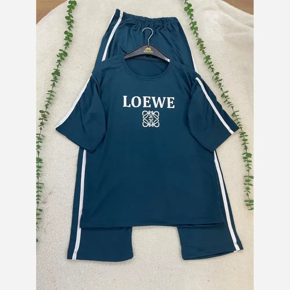 ست تیشرت و شلوار زنانه مدل LOEWE جنس سوپر اسپان فول کش سایز فری 36 تا 48