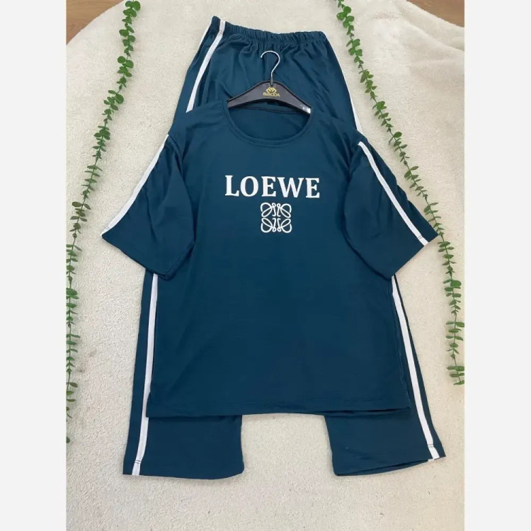 ست تیشرت و شلوار زنانه مدل LOEWE جنس سوپر اسپان فول کش سایز فری 36 تا 48