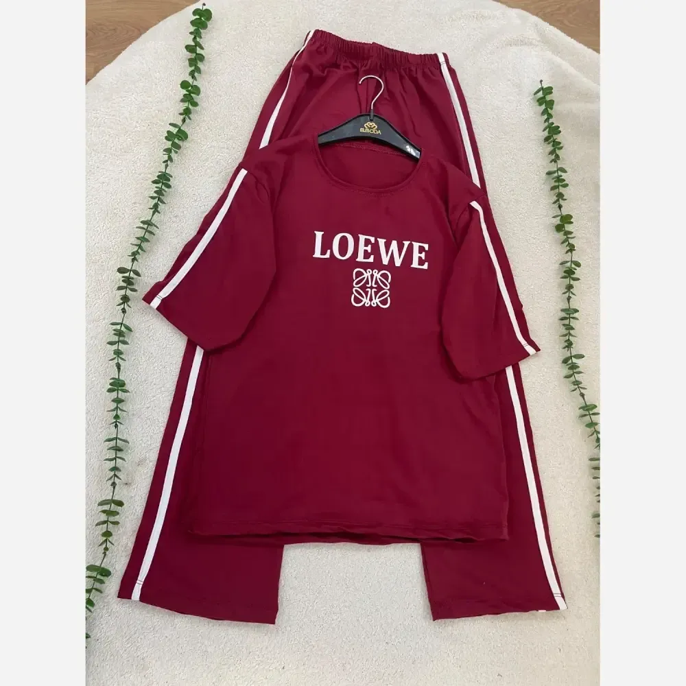 ست تیشرت و شلوار زنانه مدل LOEWE جنس سوپر اسپان فول کش سایز فری 36 تا 48