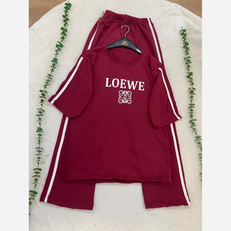 ست تیشرت و شلوار زنانه مدل LOEWE جنس سوپر اسپان فول کش سایز فری 36 تا 48