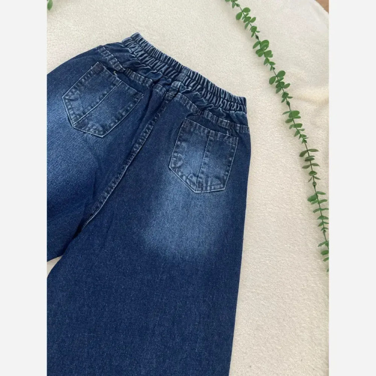 شلوار جین واید زنانه مدل مرسدس رنگ آبی تیره جنس جین ترک