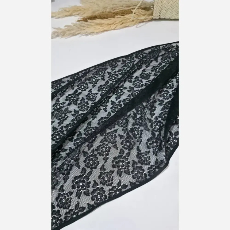شال گیپور مجلسی مشکی ابعاد 65 در 180 سانتیمتر