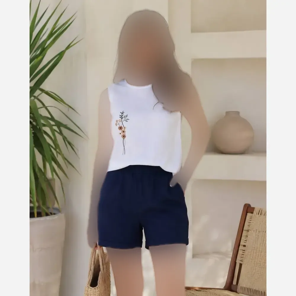 ست تاپ و شلوارک زنانه نخ پنبه سایز 38 تا 48