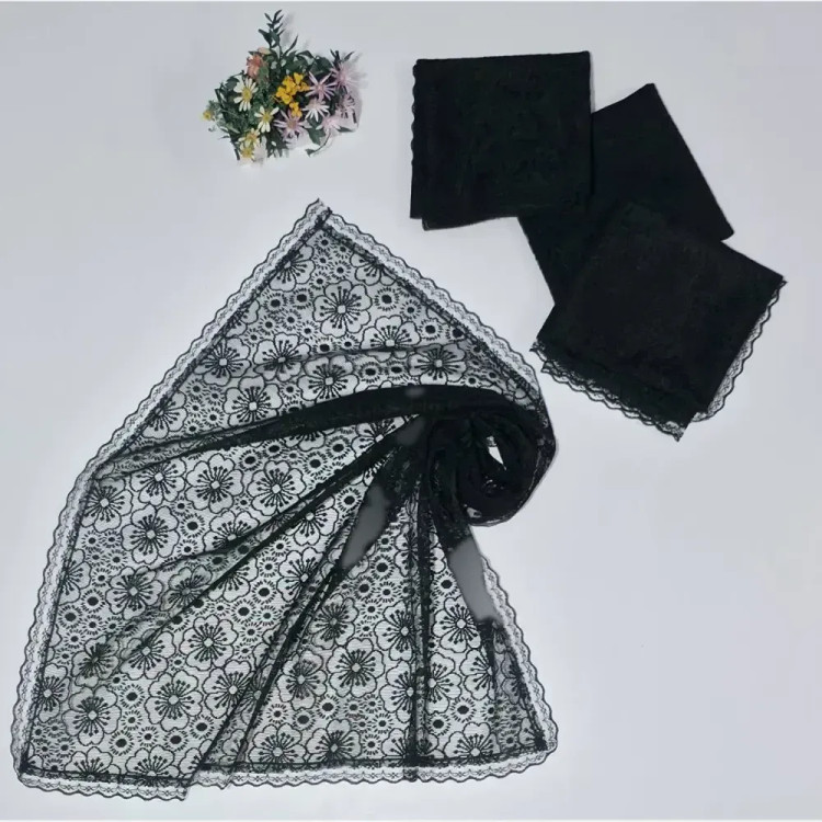 مینی اسکارف گیپور دور دانتل مشکی سایز 65 در 65