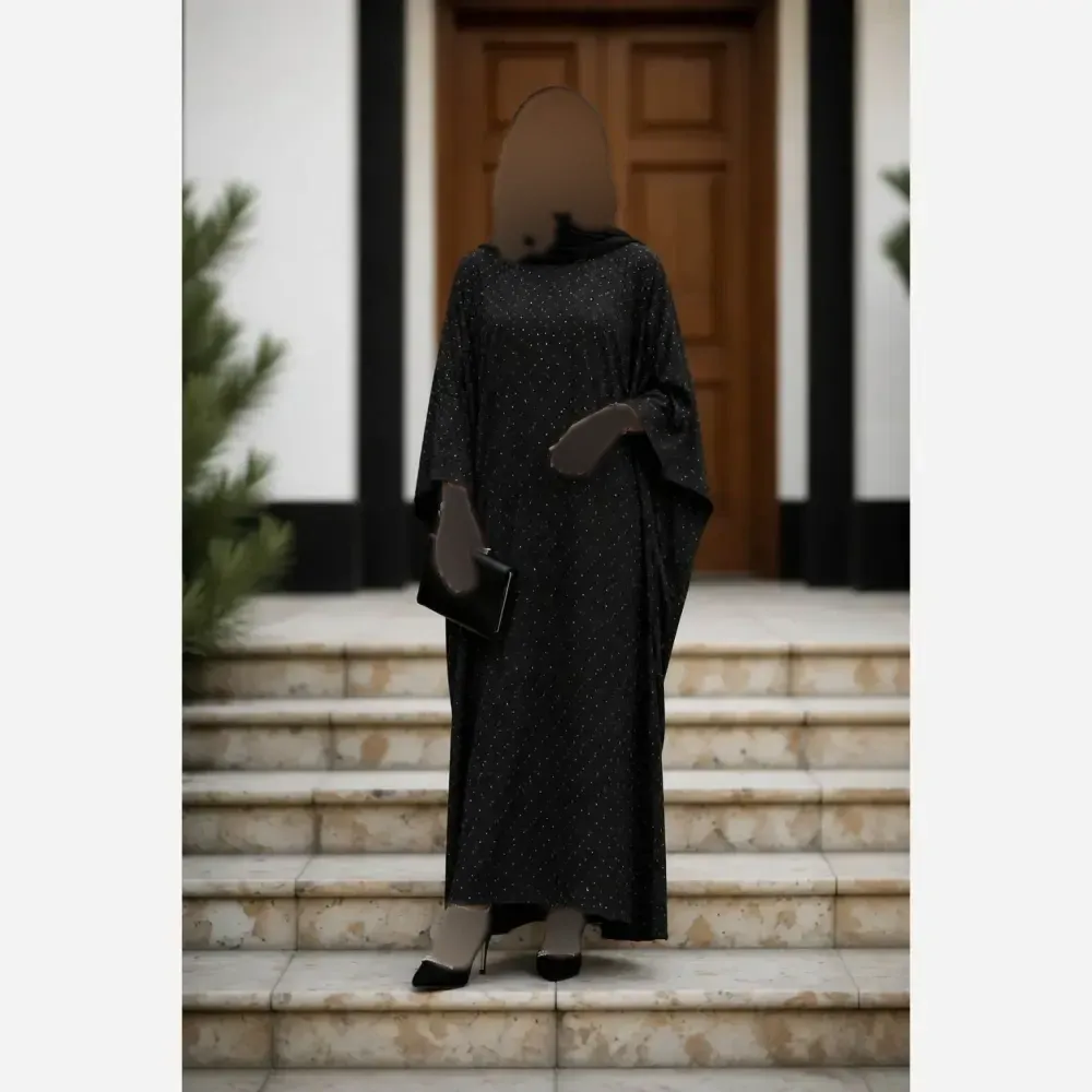 عبا زنانه مدل شاهکار جنس کرپ ندا نگینکوب فری سایز مجلسی