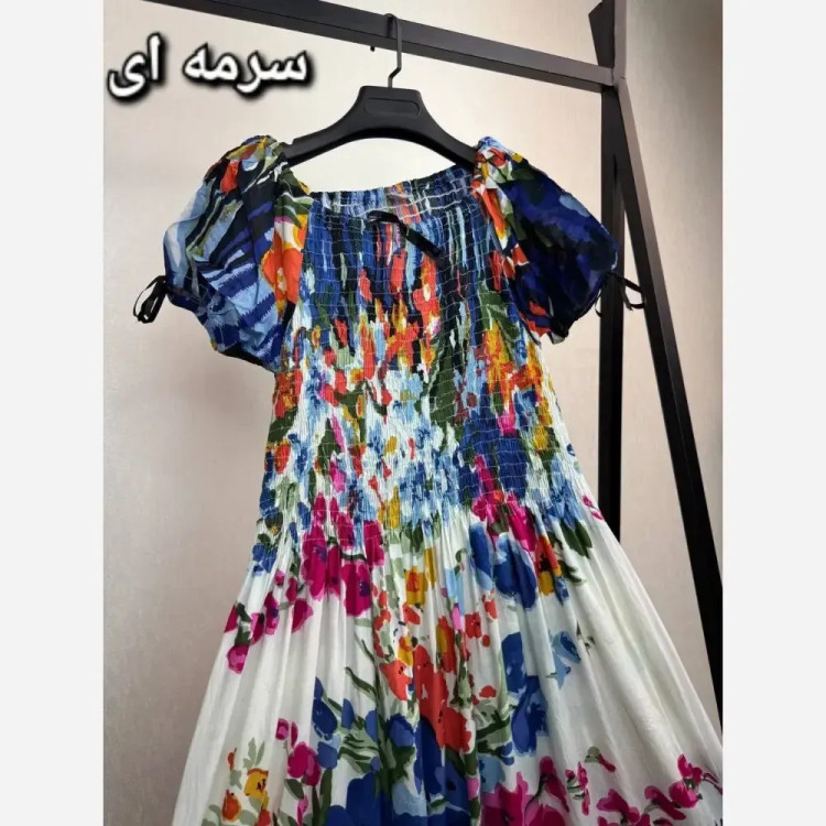 پیراهن ساحلی زنانه آستین بلند نخی وارداتی مدل بهارین فری سایز