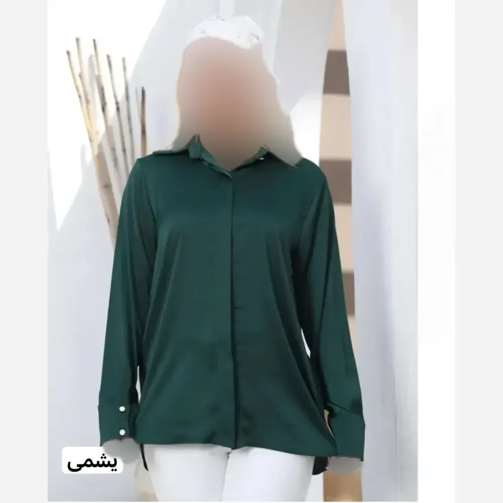 شومیز زنانه دکمه مخفی بیسیک جنس الیزه واراتی سایز بزرگ 44 تا 50