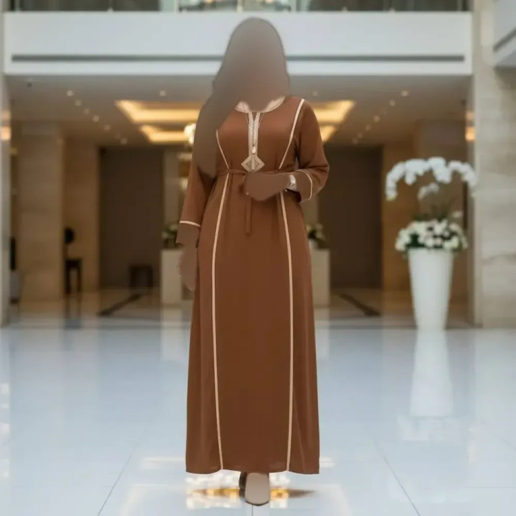 پیراهن زنانه نخی گلدوزی شده فری سایز مدل نوار دار