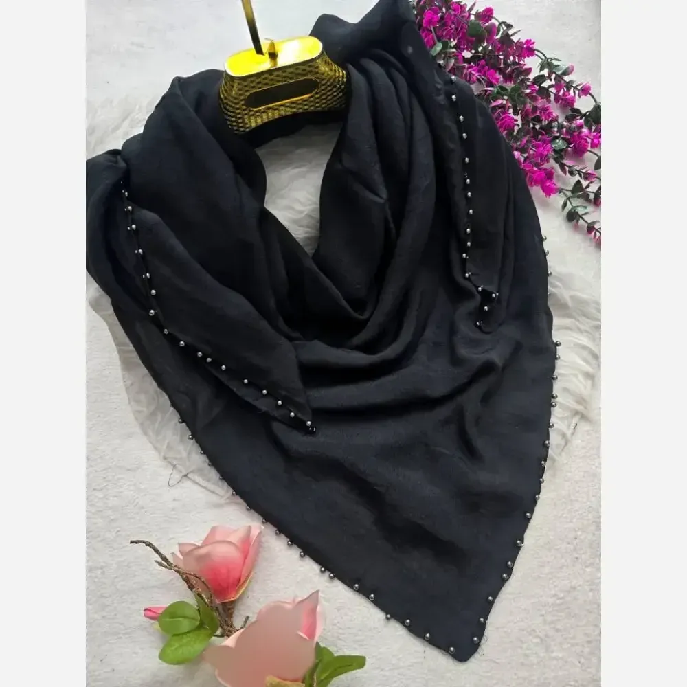 روسری نخی وال طرح ستاره مروارید دوزی شده قواره 125