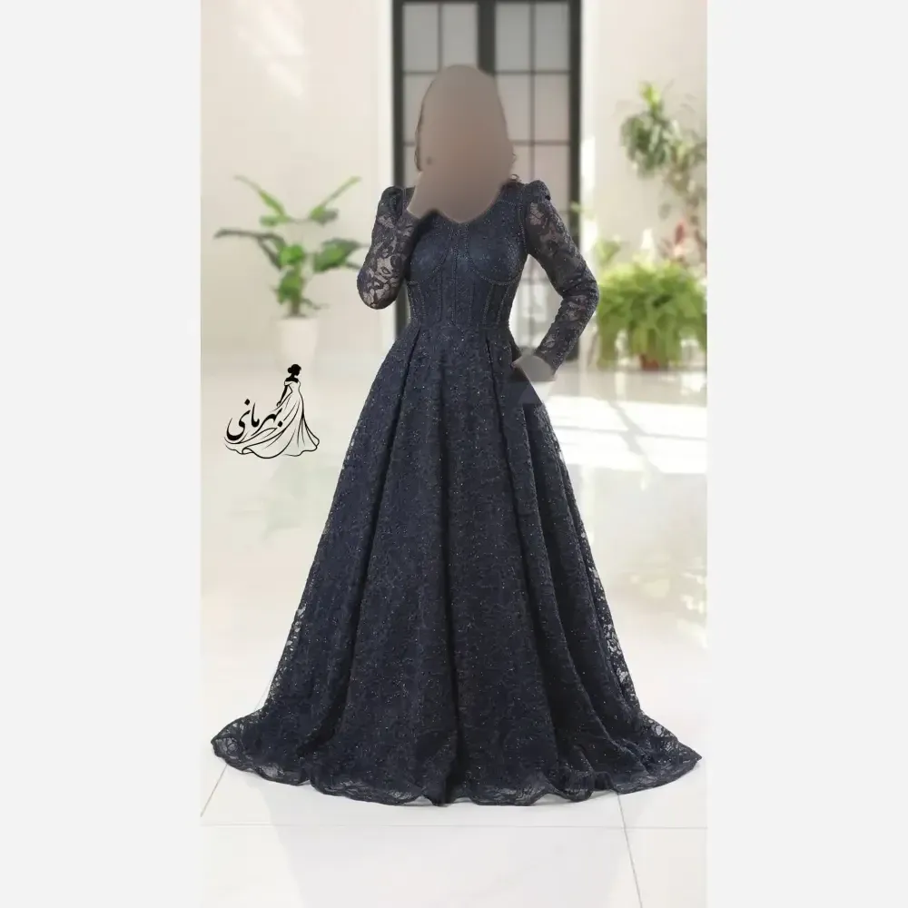 پیراهن مجلسی زنانه مدل سارا دانتل سنگدوزی شده کاپدار سایز 40 تا 52