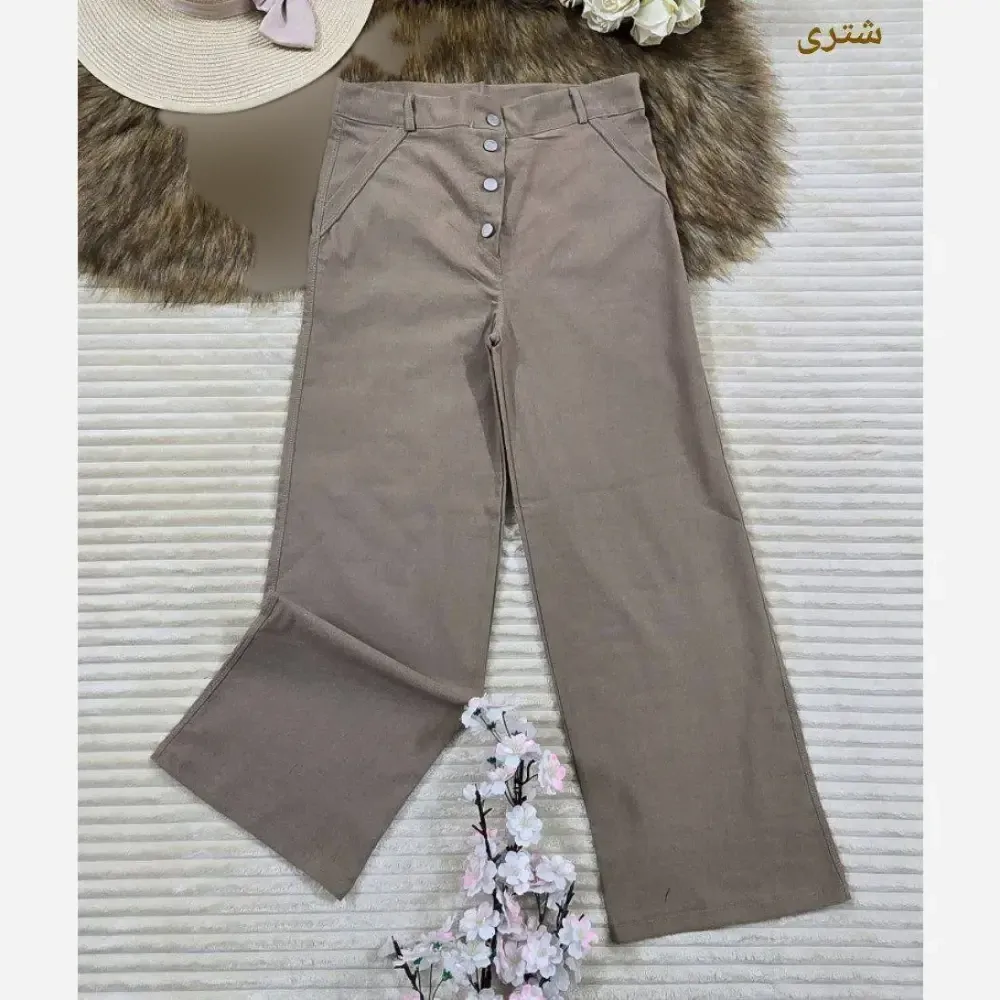 شلوار نیم بگ زنانه کتان کش جلو دکمه دار در 4 رنگ سایز L تا 3XL