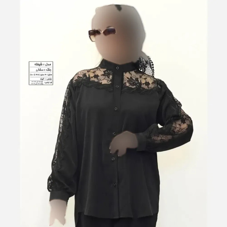 شومیز زنانه مدل شیفته جنس کرپ الیزه رنگ مشکی سایز 38 تا 60