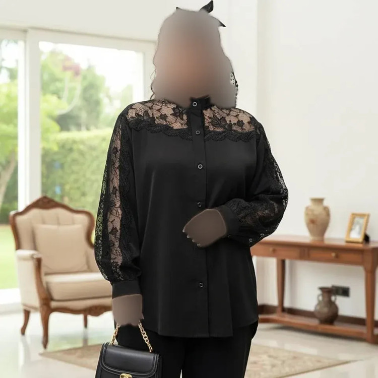 شومیز زنانه مدل شیفته جنس کرپ الیزه رنگ مشکی سایز 38 تا 60