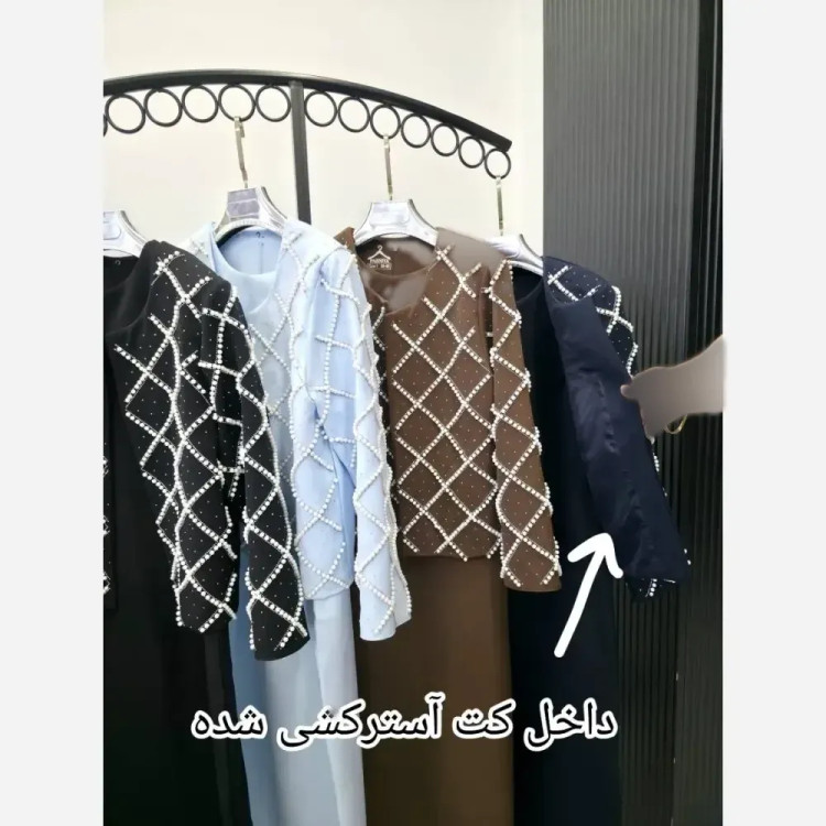 شومیز زنانه مجلسی مشکی جنس کرپ الیزه و گیپور پولکدوزی سایز بزرگ 46 تا 60