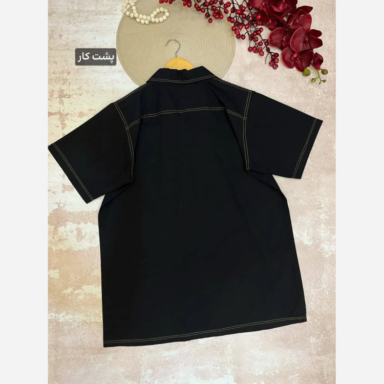 تیشرت مردانه لنین پنبه دکمهدار مشکی سایز L و XL