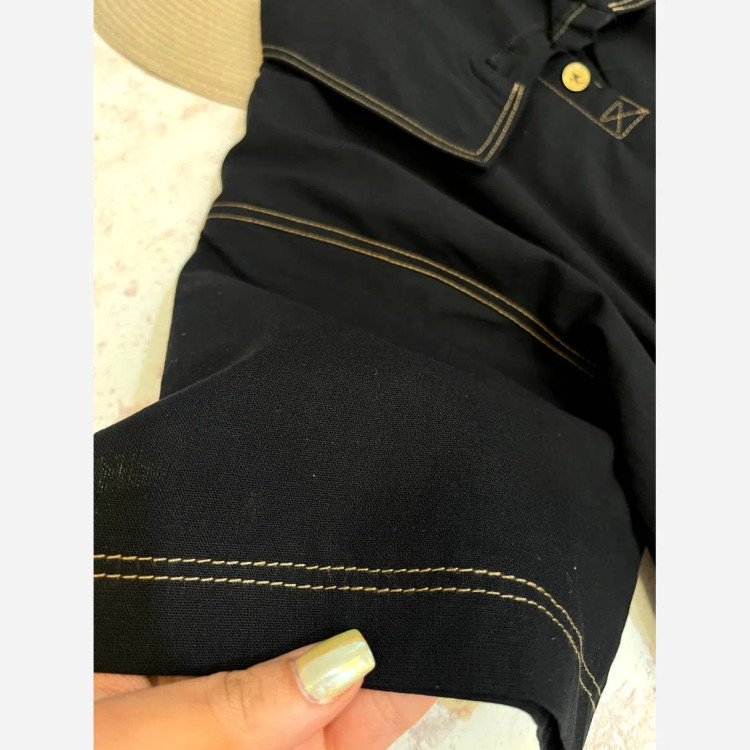تیشرت مردانه لنین پنبه دکمهدار مشکی سایز L و XL