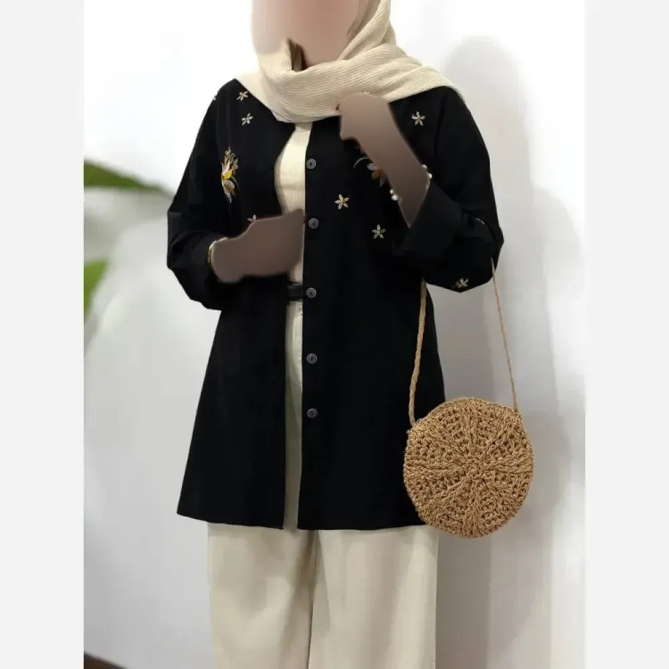 مانتو زنانه مدل بابونه جنس الیاف لینن پنبه ای سایز 38 تا 50