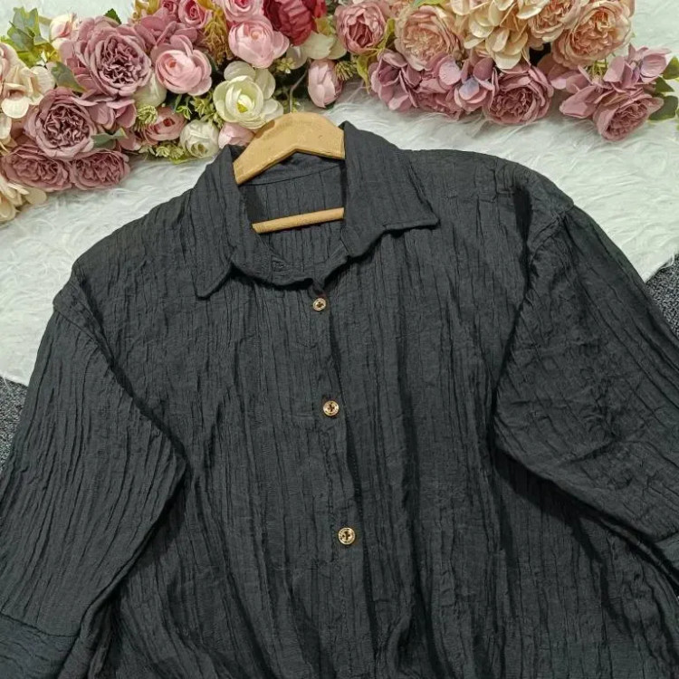 شومیز زنانه گره ای جنس آیوا کریستال رنگ مشکی سایز فری (38-46)