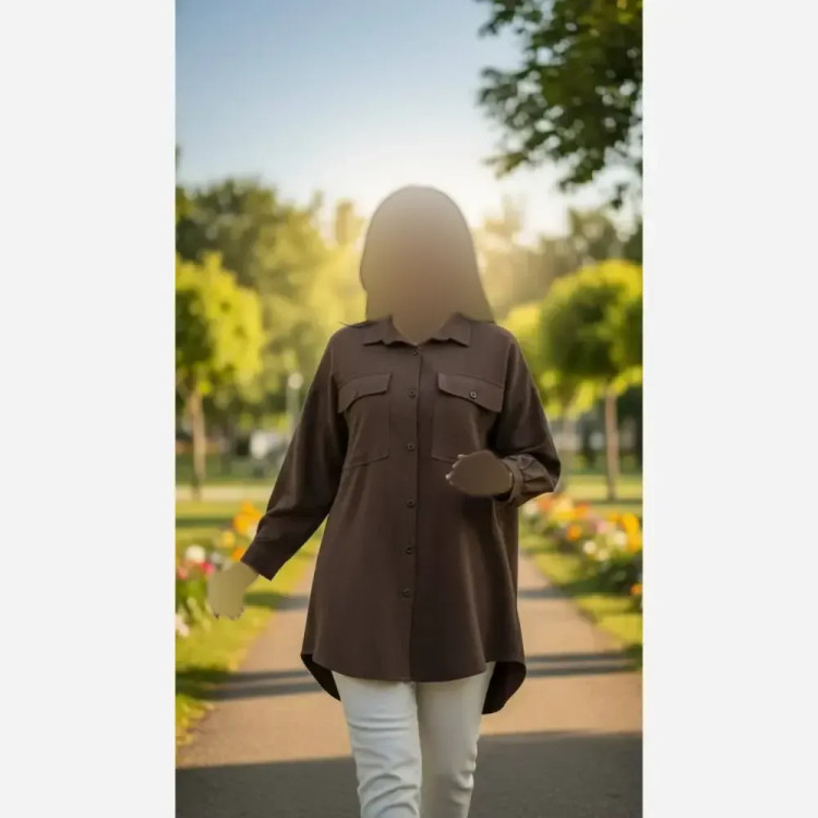 شومیز مانتویی دوجیب لینن فری سایز زنانه