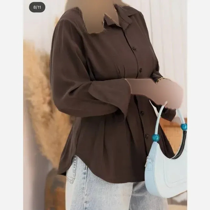 شومیز زنانه لنین آستین بلند سایز 38 تا 46 قد 75 سانتیمتر