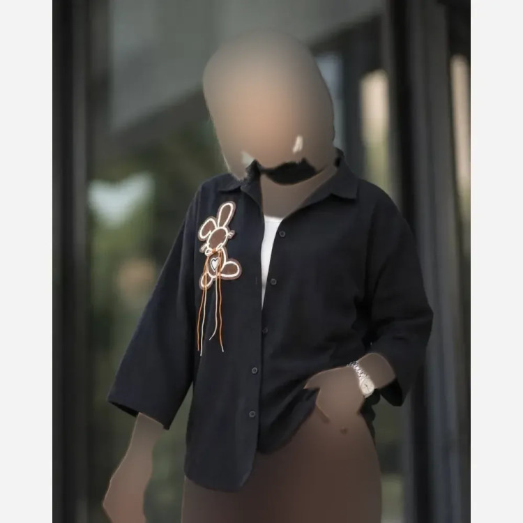 مانتو عروسکی مدل خرگوش جنس شانتون صوفیا رنگ مشکی فری سایز 38 تا 46