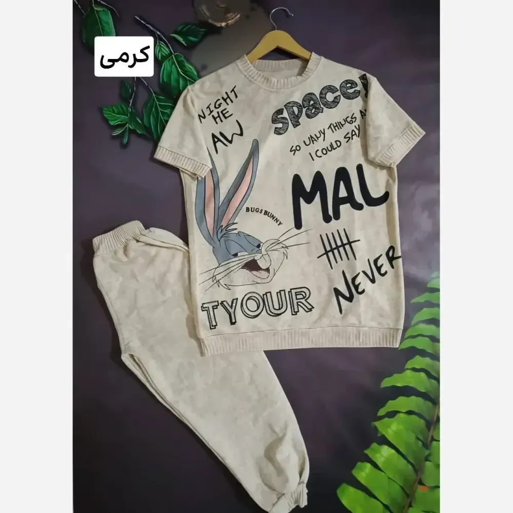 ست تیشرت و شلوارک زنانه طرح بانی خرگوشه جنس سنگشور اعلا سایز فری 38 تا 46