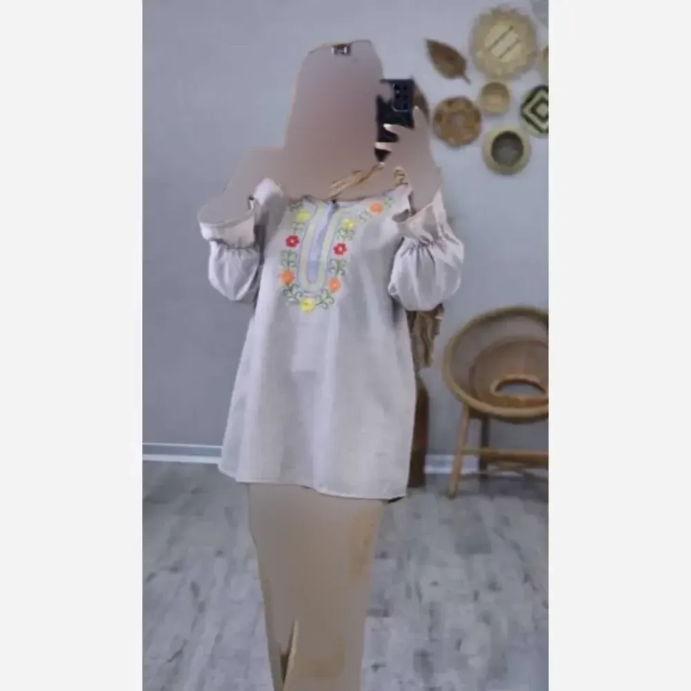 تونیک زنانه نورا جنس شانتون گلدوزی شده فری سایز با مچ عروسکی
