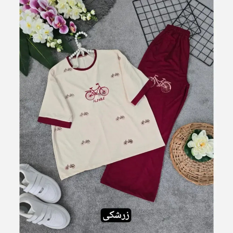 ست تیشرت و شلوار زنانه طرح دوچرخه جنس پنبه گلکسی فری سایز 36 تا 46