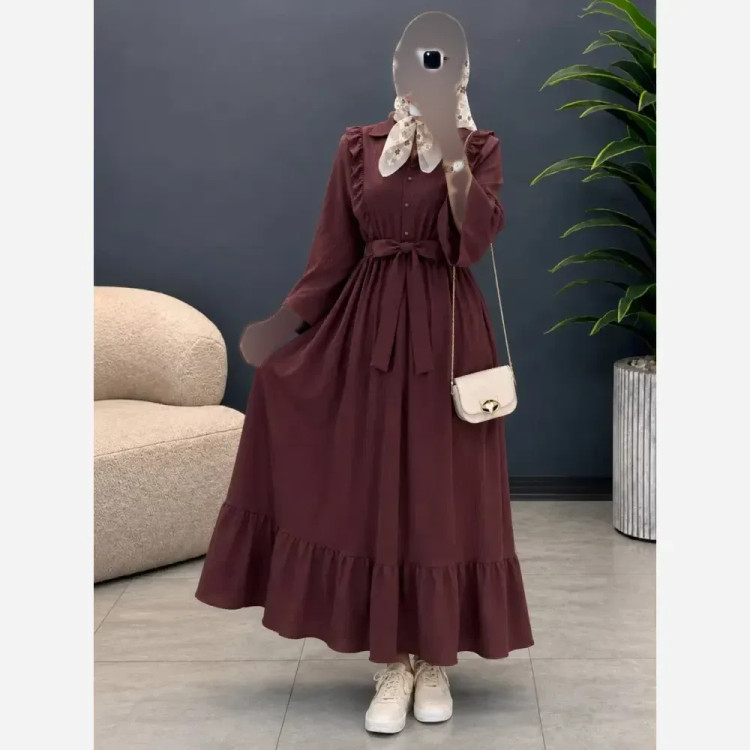 پیراهن زنانه کمربند دار جنس ینزی فری سایز تا 48