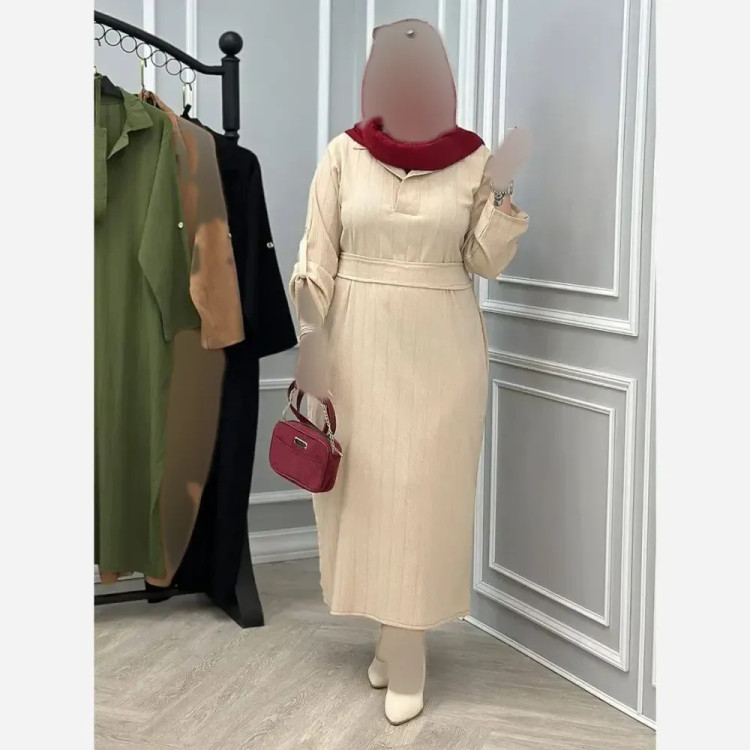 پیراهن زنانه مدل پریزاد جنس آیوا فری سایز 36 تا 46 رنگ کرم و طوسی تیره