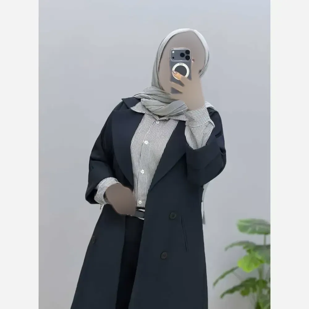 شومیز مانتویی راه راه لینن زنانه مدل سارا فری سایز تا 48