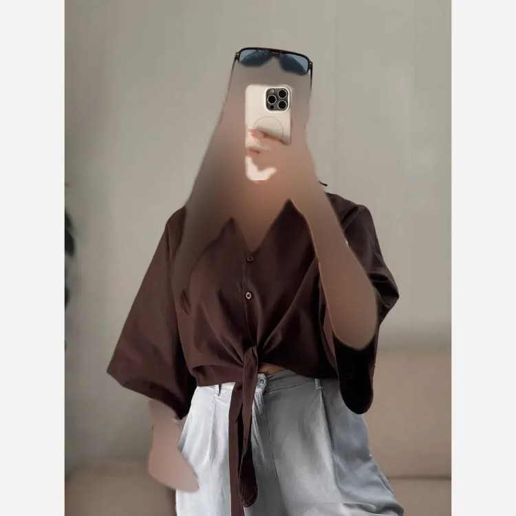 شومیز زنانه جلو گرهای لینن پنبه فری سایز مدل باکسی